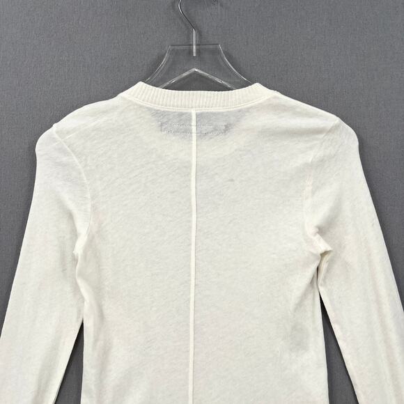 ENZA COSTA Cashmere Easy Cuffed Crew Top Womens XS Cream Long Sleeve Tee NEW - Picture 6 of 15